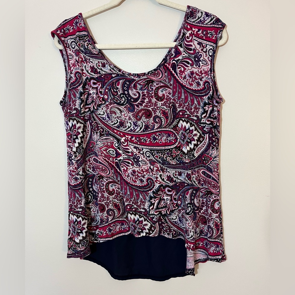 Stitch Fix Paper Moon Cropped Hi-Lo Paisley Tank Top Navy Blue Back Size Large